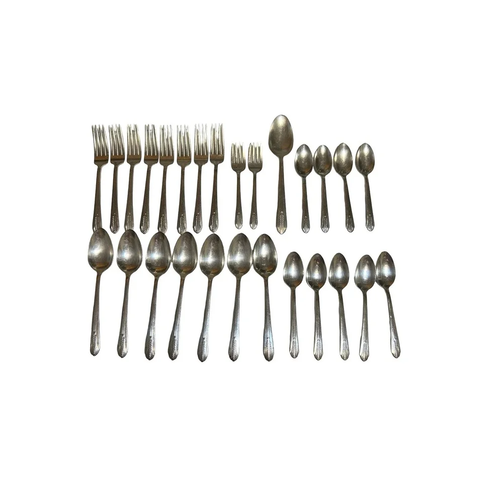 Vintage Wm Rogers Original Rogers Silverplate Flatware Lot 27 Pc Feather Pattern